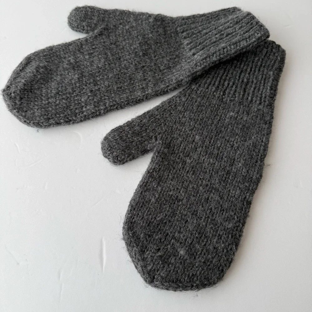 Gray Wool Handmade Mittens Size L